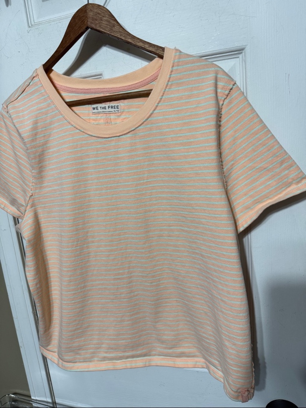 We The Free Peach and Mint Striped Tee 100% Cotton XL